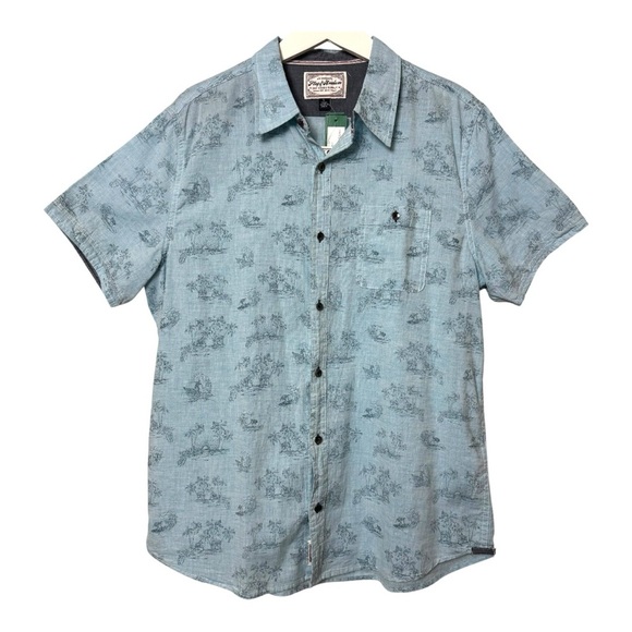 NWT Flag & Anthem Brownell Blue Cotton Tropical-Print Button-Down Shirt Size L - Picture 1 of 10